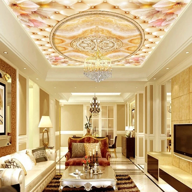 Custom Photo Mural 3D European Flowers Marble Ceiling Hotel Luxury Decor Wallpaper Living room TV background bedroom restaurant