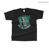 Mens Cotton Save the Planet, Kill All Humans Graphic Retro Funny T Shirt Street Casual Style Tee for Men and Women