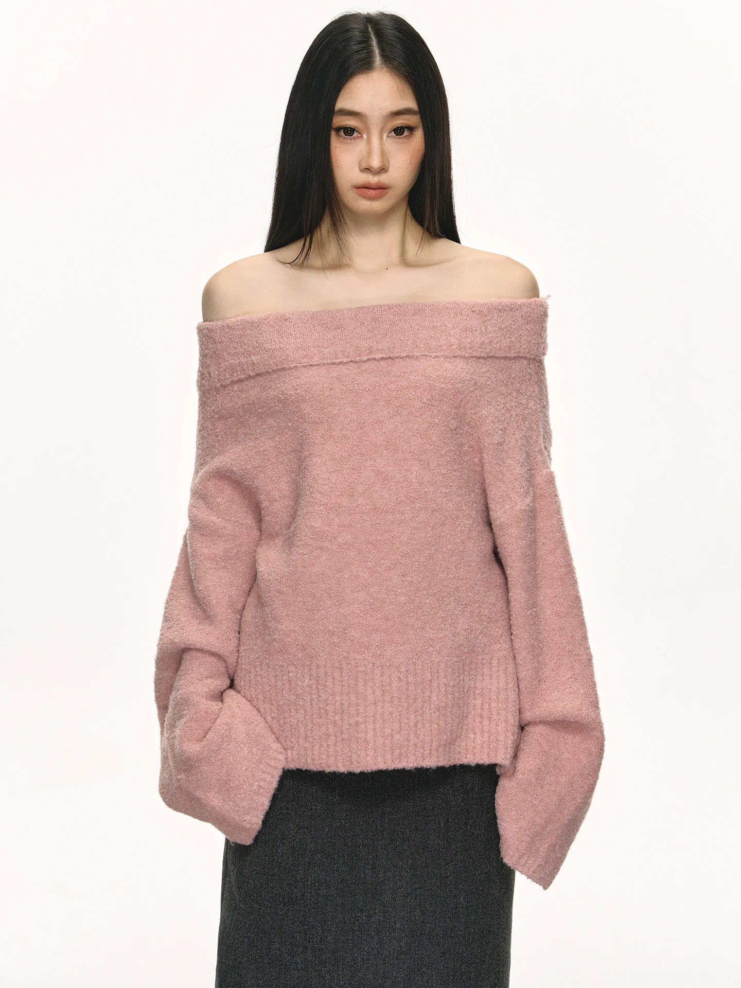 

Женский трикотажный топ Anna Aneae с открытыми плечами, длинными рукавами, из мягкой шерсти, свободного кроя, весенний, модный, повседневный, комфортный