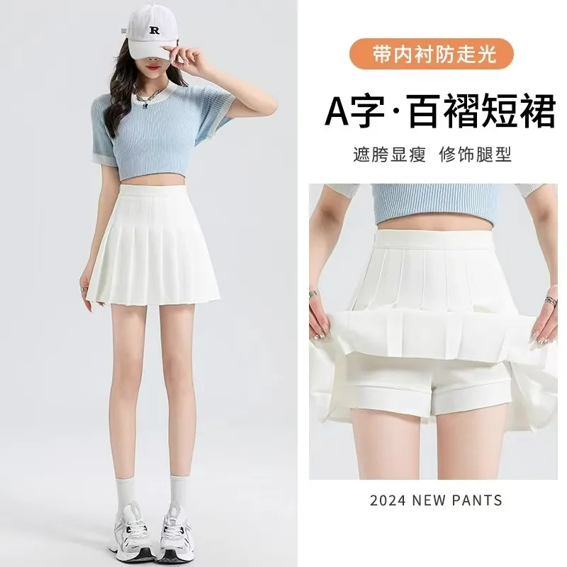 2025 ZOKI ホワイト レディース プリーツスカート 夏 ハイウエスト ジッパー ガールズ ダンス JK ミニスカート ブラック ファッション 学生 Aライン スカート