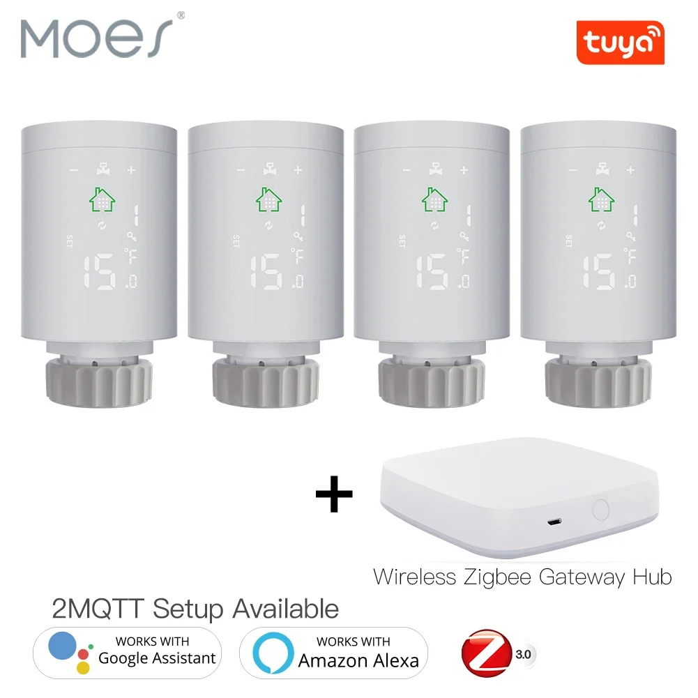 TRV ZigBee3.0 스마트 라디에이터 액추에이터 프로그래밍 가능한 온도 조절 식 라디에이터 밸브 온도 컨트롤러 음성 제어 Alexa