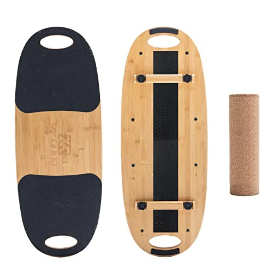 

Balance Board Surf Trainer for surfing, snowboarding, skiing, skateboarding, yoga: bamboo construction, natural wood color, adj