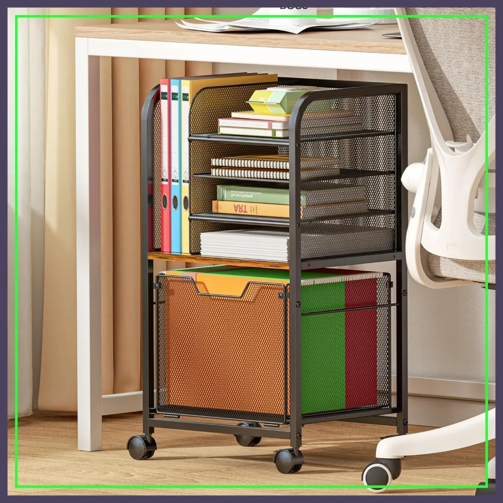 

5-Tier Rolling File Cart Under Desk with Drawers, Hanging File Organizer, Mobile Filing Cabinet with Wheels