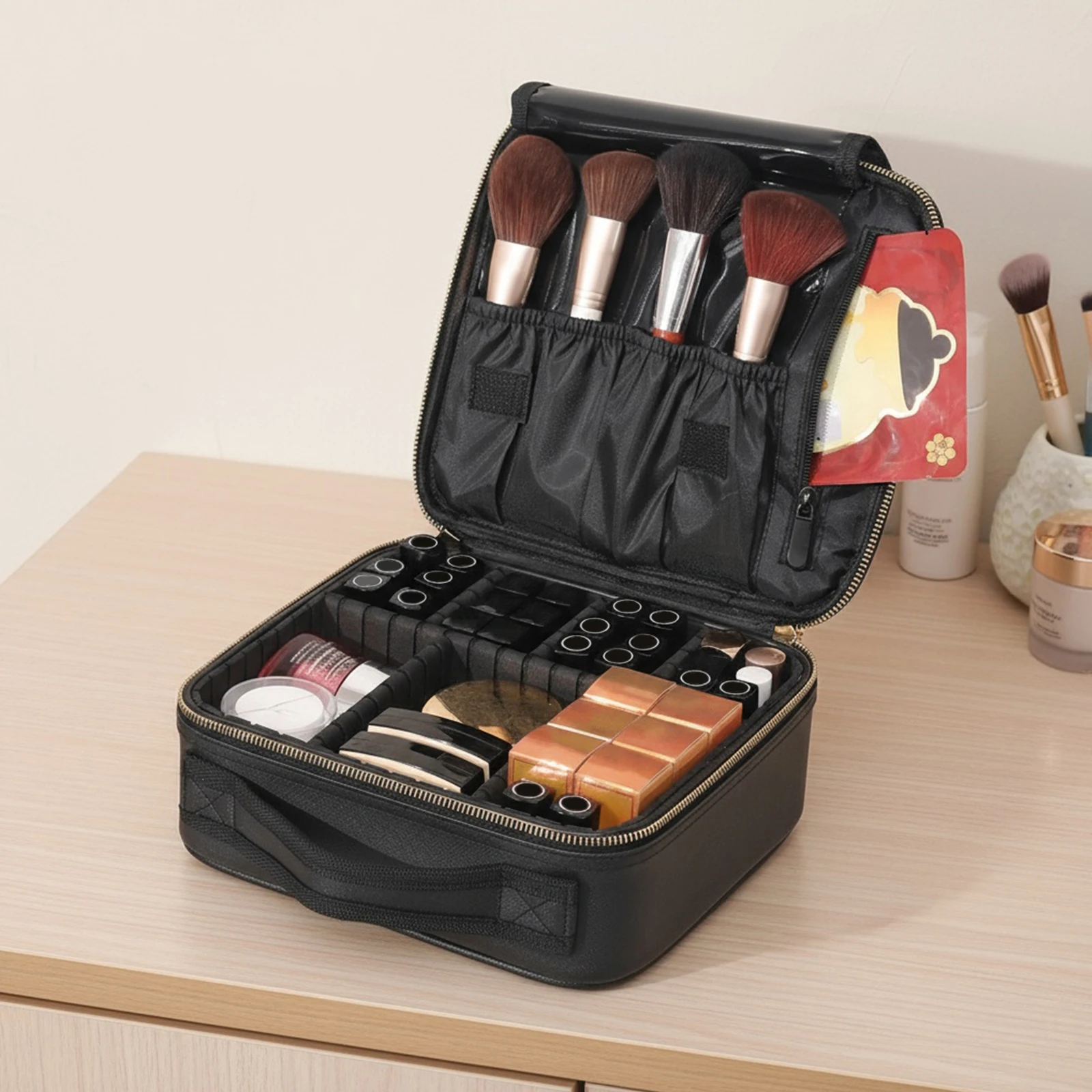 

Нейлоновая дорожная косметичка с регулируемыми разделителями для женщин (черная)