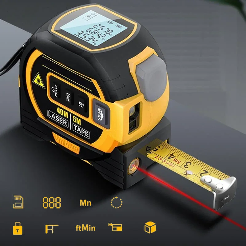 3 In 1 Laser Measure Tape LCD Digital Rangefinder Infrared Ruler 40m/60m Laser Distance Meter Tool Magnetic Hook Metric Imperial