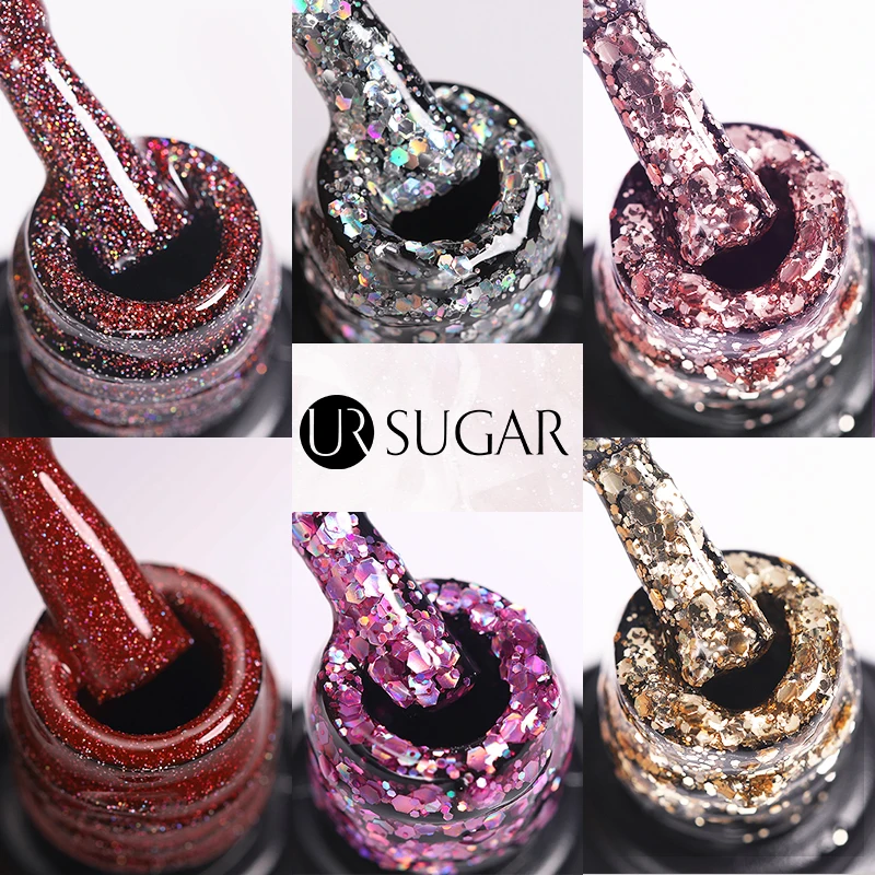 UR SUGAR 7.5ml Pink Series Glitter Gel Nail Polish Winter Semi Permanent Soak Off UV Gel Varnish Sparkle Nail Art Manicure