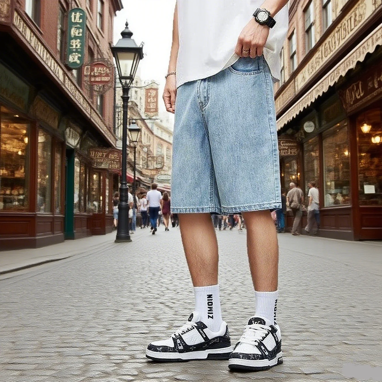 

New men's casual denim shorts, classic men's straight leg denim shorts, retro light blue jeans, easy to match daily denim shorts