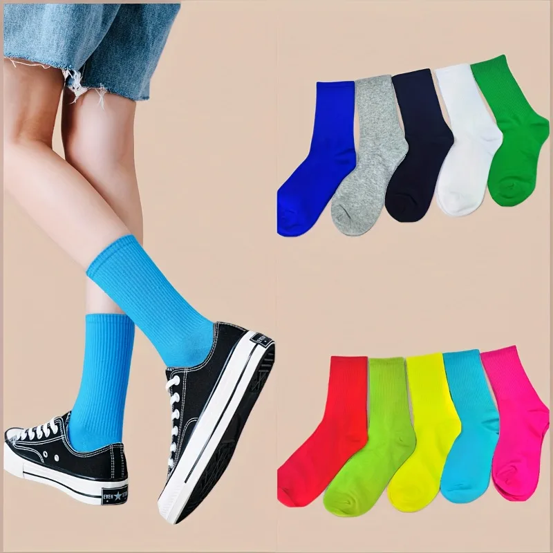 8 Pairs Women's Mid-Calf Socks, Candy Color Versatile Mid-Calf Socks, Sports Socks,Running Sweat-Absorbing Thin Athletic Socks