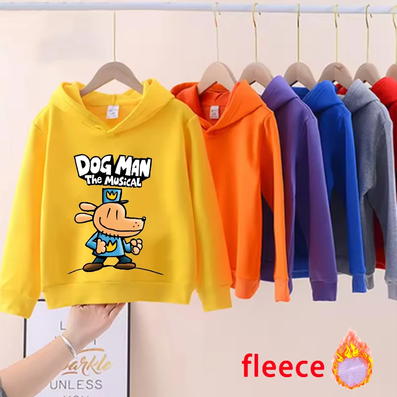 

Dog Man Children's Pullover Hoodies Boy Girl Cartoon Anime Sweatshirt Autumn Winter Warm Thick Sportswear Cute Home Clothing Top