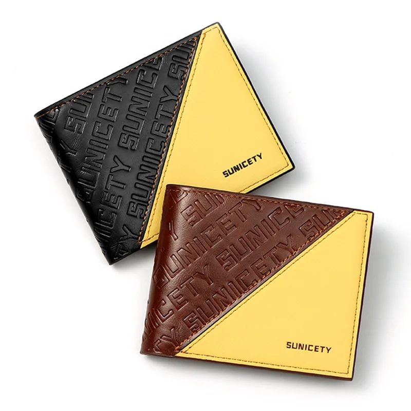 Men's Wallet Fashion leisure time two fold short wallet splicing Purse Male Anti theft swiping Multifunction Coin Card Bags