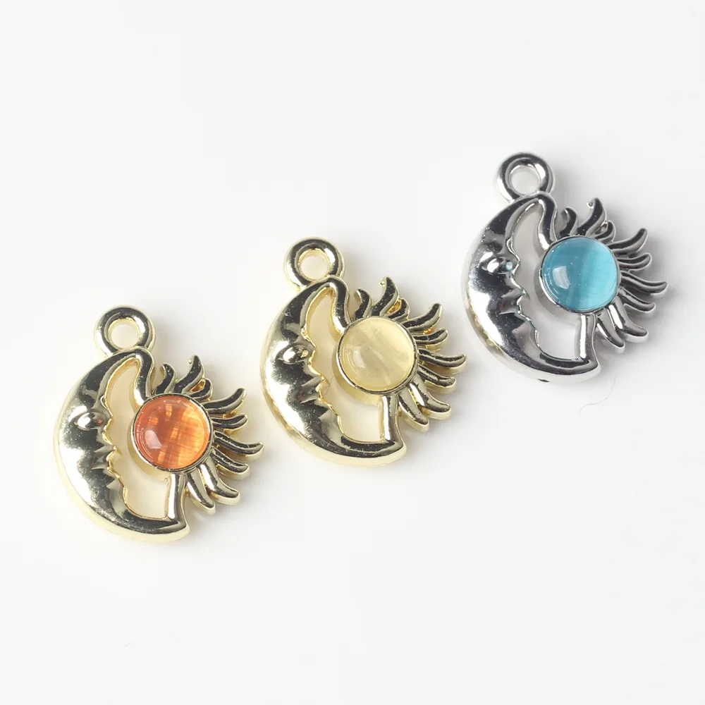 10 قطعة/الوحدة 12*15 مللي متر سبائك الزنك الراتنج القمر الشمس قلادة جالبة للحظ ل قلادة سوار مجوهرات بمناسبة Diy بها بنفسك اكسسوارات