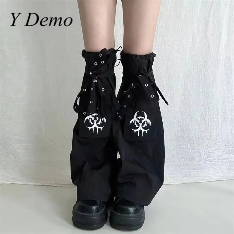 Y Demo Streetwear Wide Leg Sock Covers Women Adjustable Drawstring Straps Melted Chemical Symbol Leg Warmers