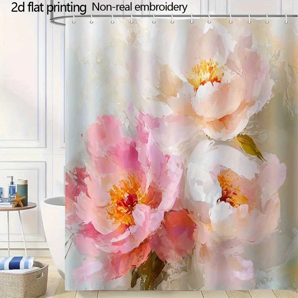 1pc Peony Bouquet II 70.8 X70.8 Inch 2D Flat Printing Shower Curtain-with Eyelet Polyester Bathroom Curtain, Hand Wash Dedicated