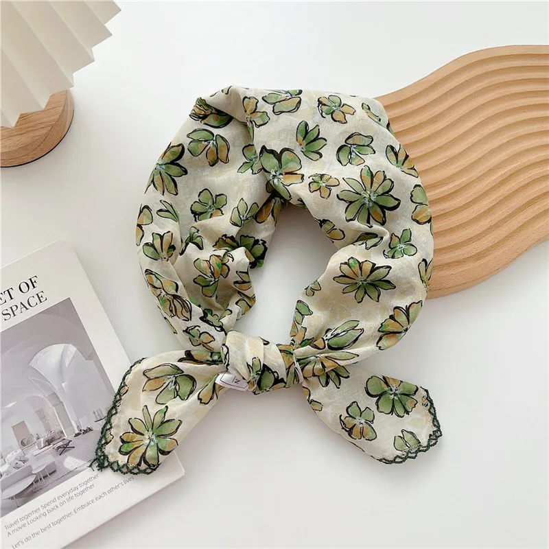 68cm Cotton Linen Square Scarf Kerchief Spring Summer Head Wrap Headband Turban Bandana Decoration Scarves Neckerchief for Women