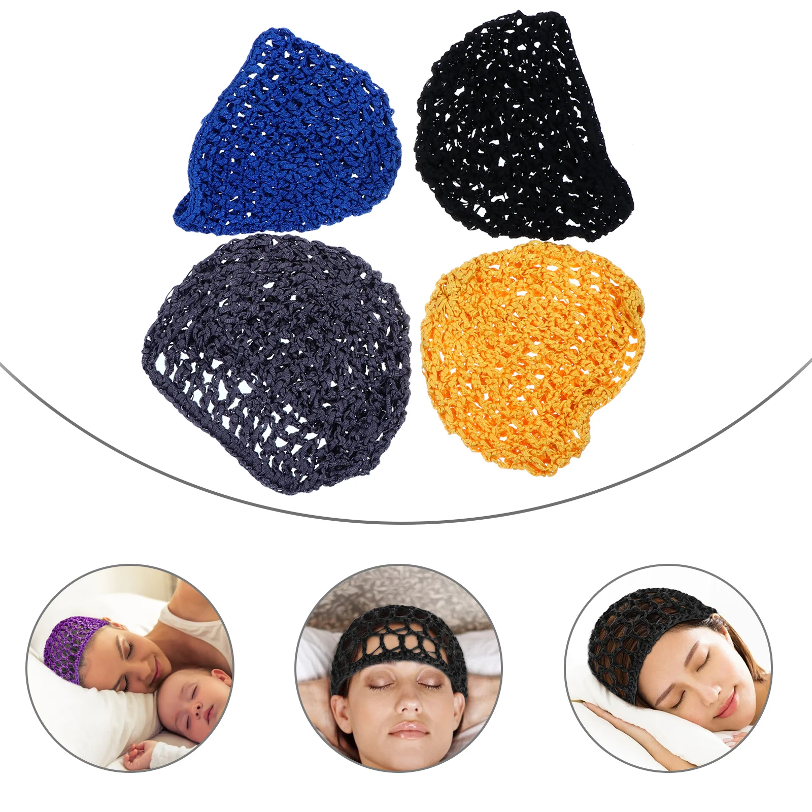 4 PCS Mesh Hair Wraps Scrunchies Headband Net Crochet Needles for Headgear Black Women Sleep Hat