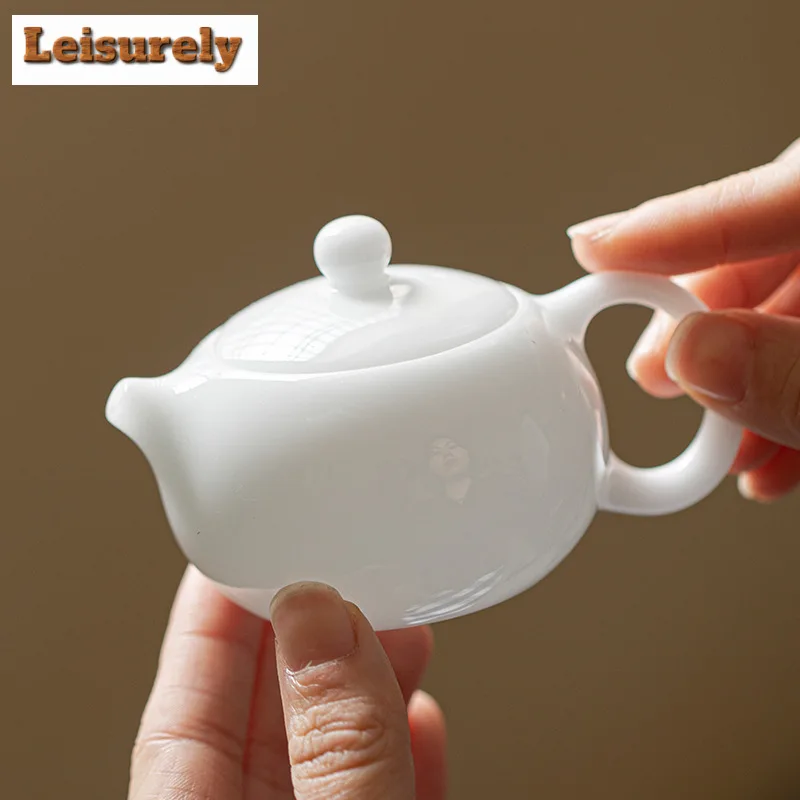 

100ml Iced Jade White Porcelain Teapot Creative Sheep Fat Jade Small Xishi Pot Tea Brewing Kettle Teaset Accessories Ornaments