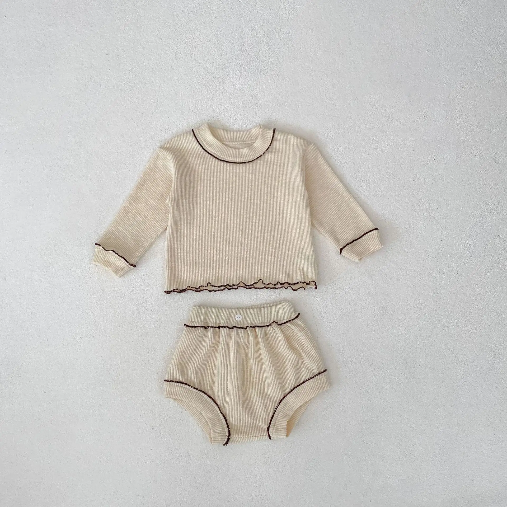 Conjunto de roupas de manga comprida de bebê, camiseta e shorts, roupa recém-nascida, terno infantil, roupas de criança, coreano, outono, 2 peças