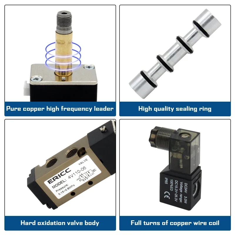 5 port 2 position solenoid valve 4V110-06 Manifold Stations DC12V DC24V AC 110v 220v with Silencer Fitting