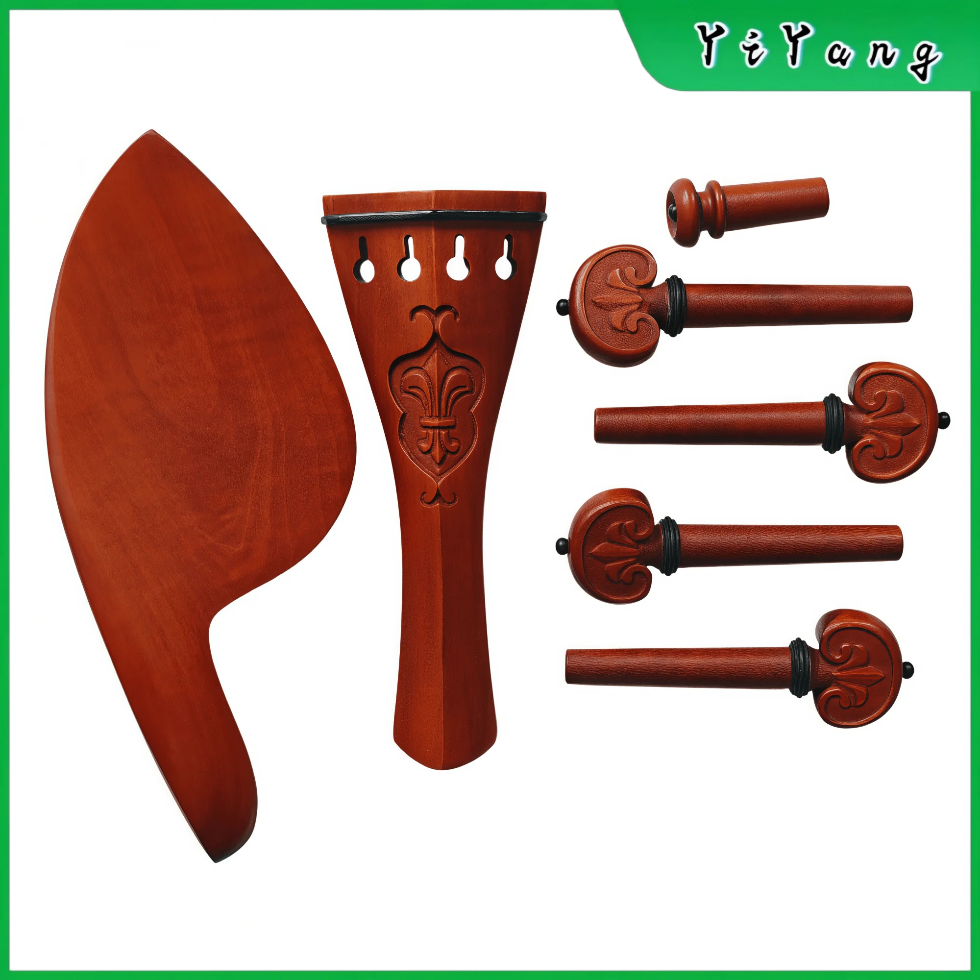 1 set 4/4 Jujube wood carved Violin Accessories chin rest pegs tailpiece end pin Parts