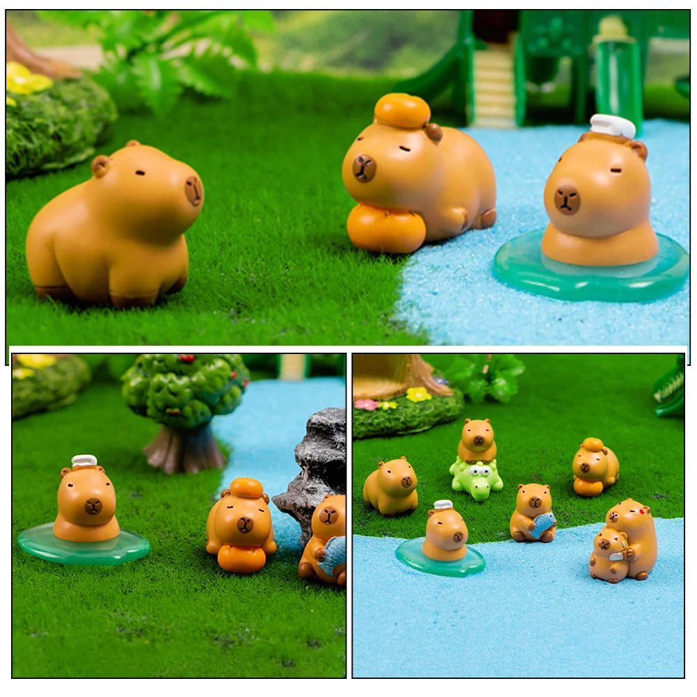 6 szt. Miniaturowe figurki mikro-kapybar, żywiczne, do dekoracji biurka, półki na książki, dekoracji domu, upominki na przyjęcia z kapybarami, ozdoby ogrodowe, mini