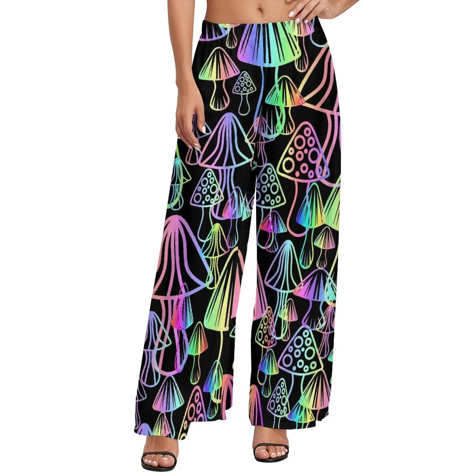 Magic Mushrooms Pants Neon Mushroom Street Style Straight Wide Leg Pants Elastic High Waist Office Trousers Large Size