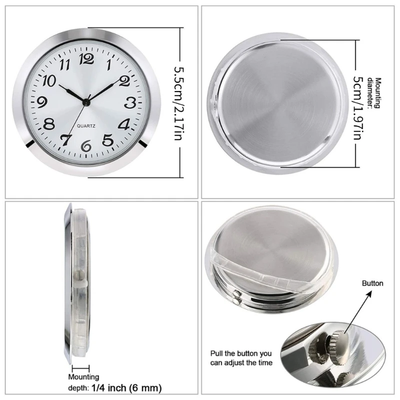 55mm Diameter Metal Watch Head Inlaid Crystal Clock Craft Watch Case Durable