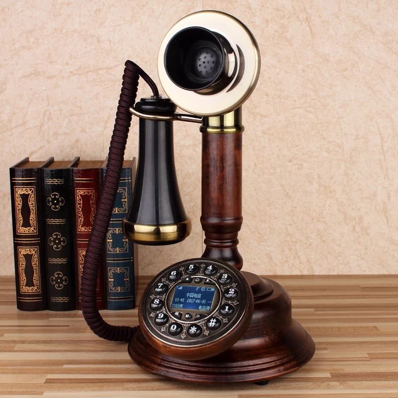 Wood Candlestick Retro Telephone Antique Phone Rotary / Button Dial,Caller ID,LCD Blue Backlit,Antique Landline Phone telefono