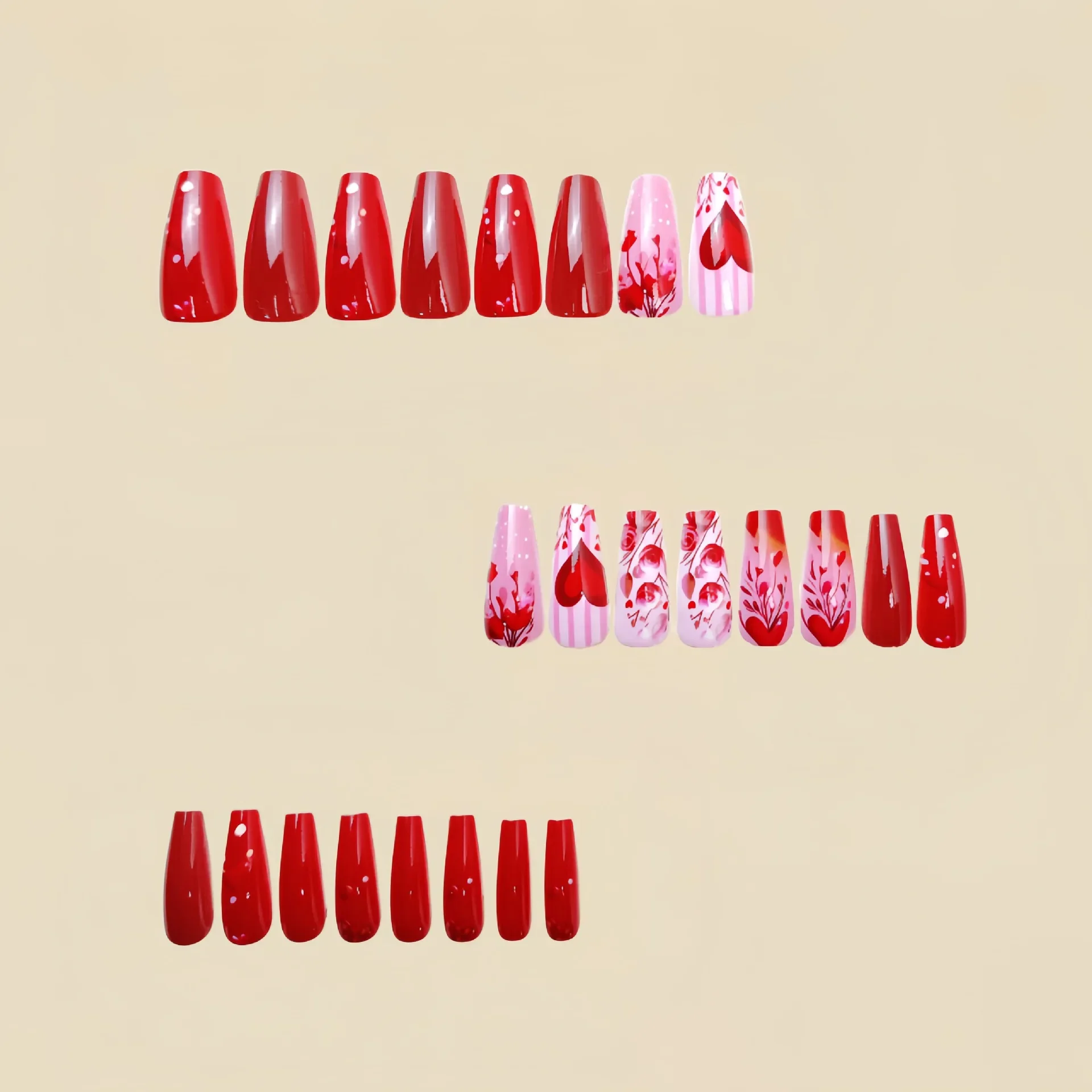 24 قطعة نعش مربع اضغط على الأظافر الحلو الأحمر القلب الباليه الأظافر وهمية التصميم الفرنسي الأوروبي الأمريكي عيد الحب الأظافر كاذبة #4