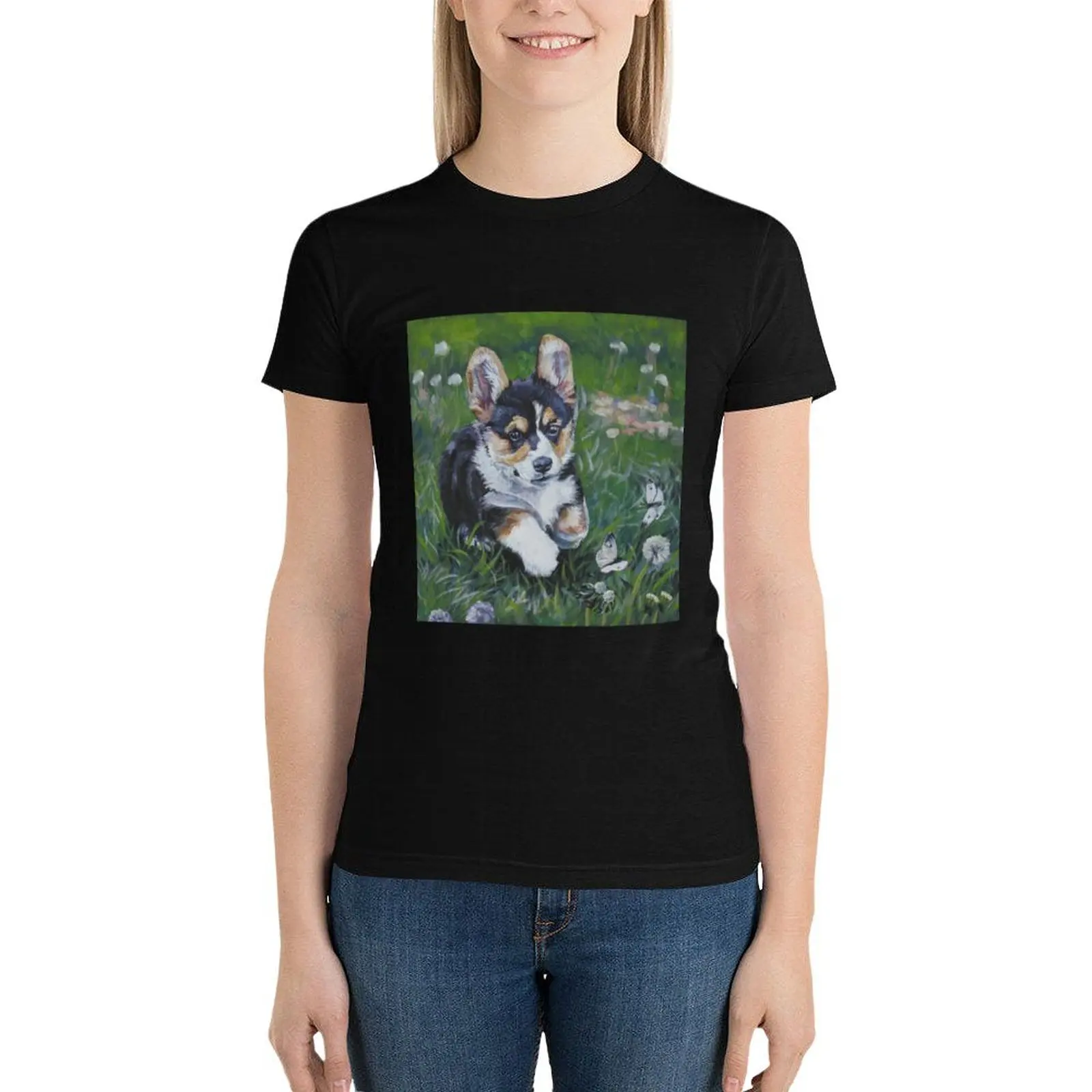 Pembroke Welsh Corgi Fine Art Painting T-Shirt Aesthetic clothing Blouse Woman clothing