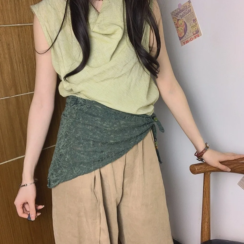 

Ретро-винтажный шарф-тюрбан с бусинами в корейском стиле, тонкий кружевной, Y2K, милый треугольный платок для девочек