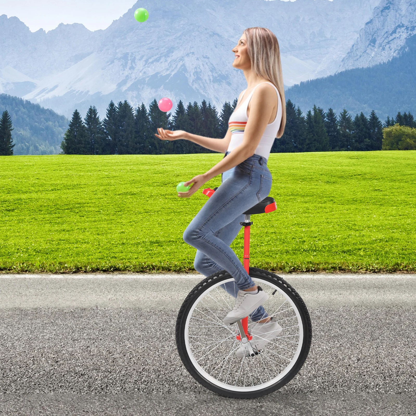 

24-inch Wheel Unicycle Height Adjustable Unicycle Black/Yellow/Blue/Red Steel One Wheel Bike For Cycling Balance Training