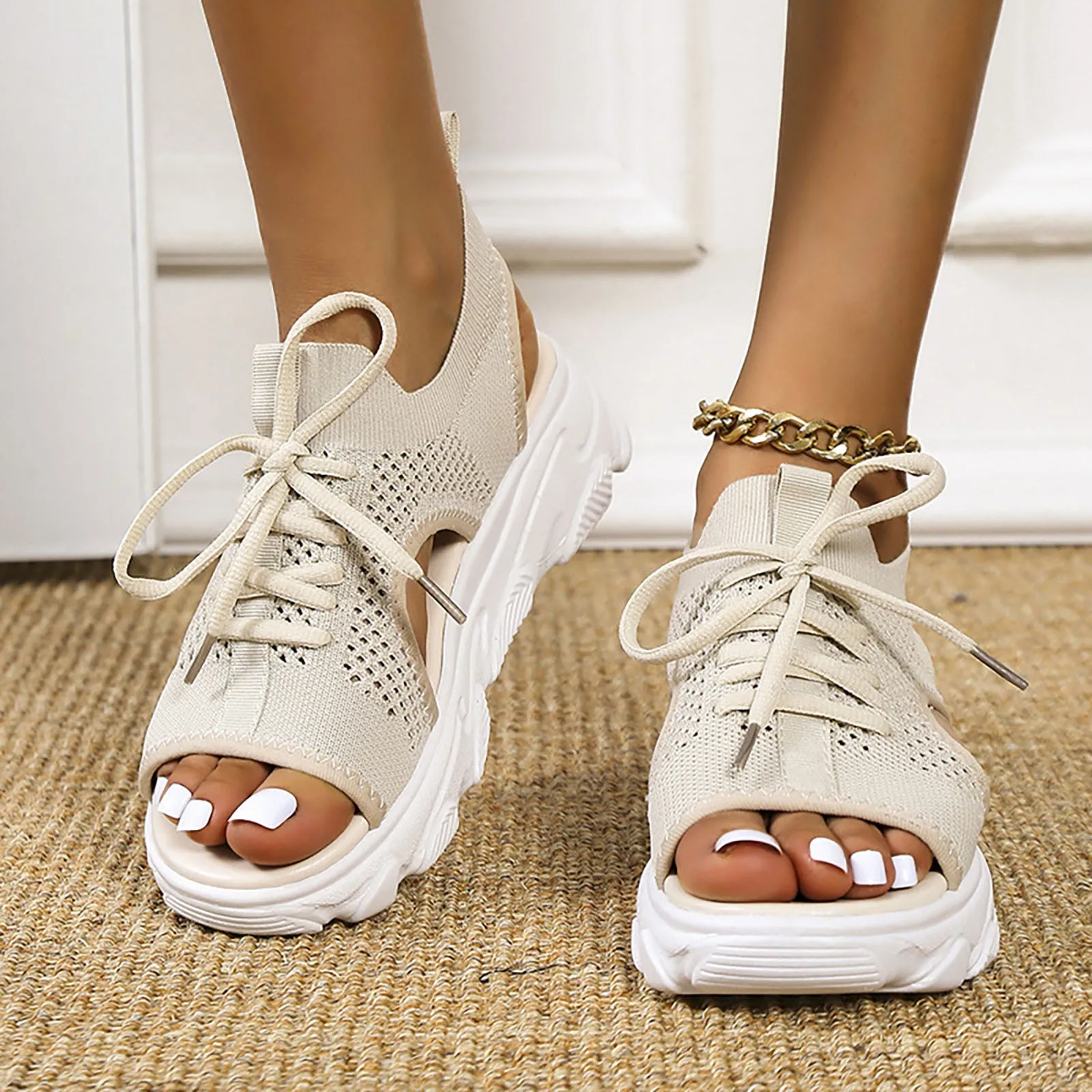 Slip Slide Sandals For Women Summer New Thick Sole Mesh Sandals Fashion Casual Women Shoes Formal Sandals For Women Low Heel