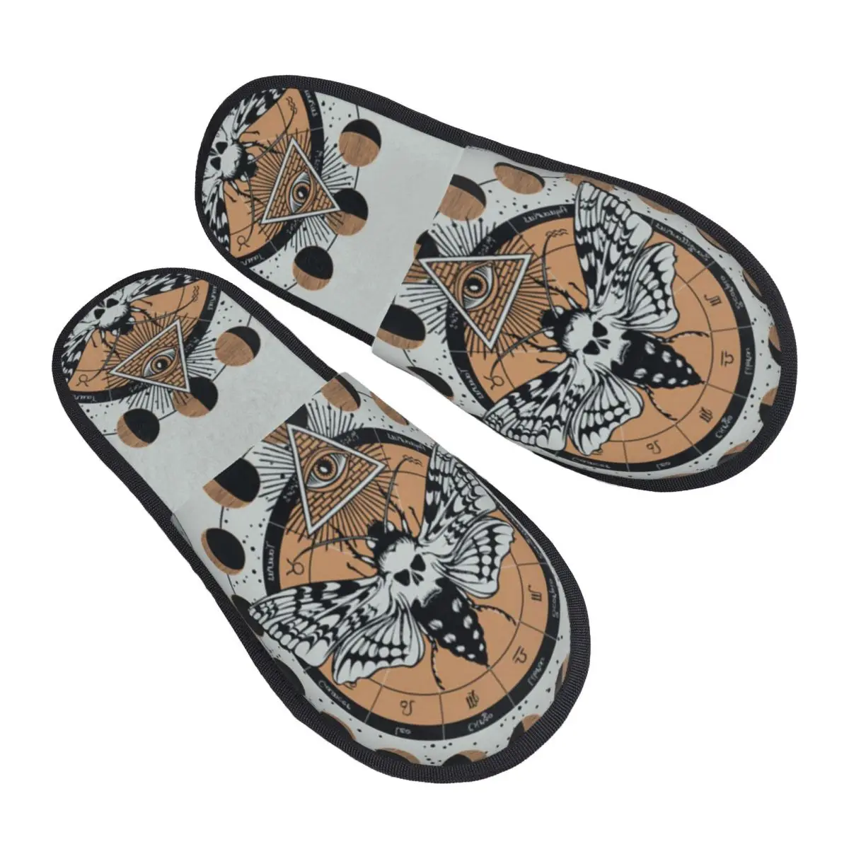 

Scary Butterfly Moth Dead Head Background Slipper For Women Men Fluffy Winter Warm Slippers Indoor Slippers