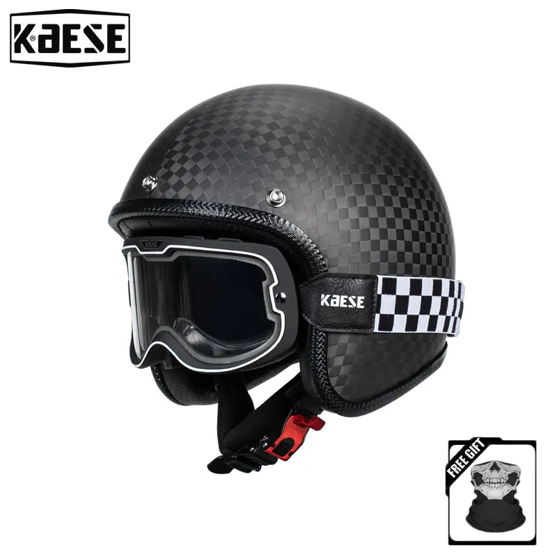 

Motobike Racing Track Cascos Para Moto Helmets Carbon Fiber 3/4 Open Face Helmet with Motocross Photochromic Goggles