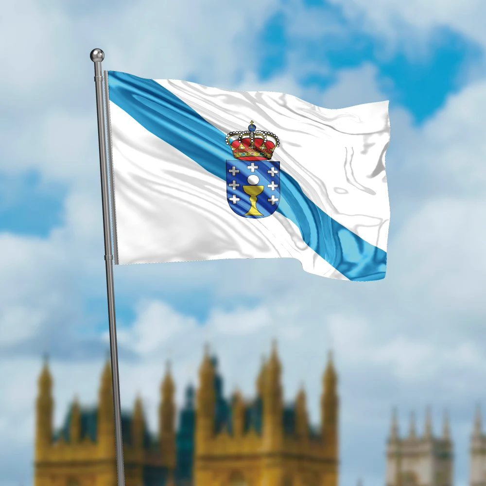 Bandera de Galicia de 3x5 pies, colores vivos y a prueba de decoloración, una comunidad autónoma de España, banderas de poliéster con ojales de latón