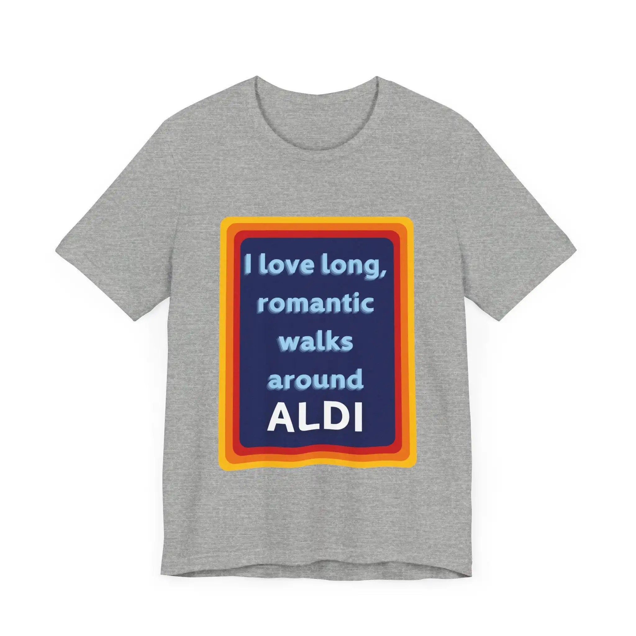 

Футболка ALDI Shopper I Love Long Romantic Walks Пропозиции Бакалея Shopaholic Finds Забавные покупки Aldis