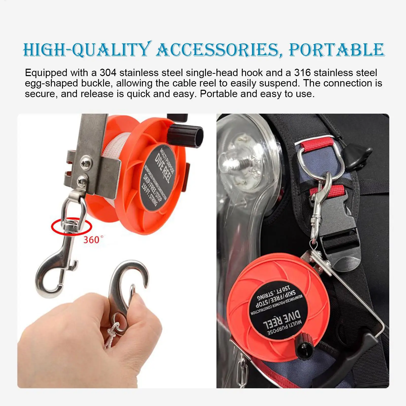 

Diving Reel Spool 290FT Adjustable Nylon Puller Ergonomic Paracord Reel For Snorkeling Spearfishing Boat Outdoor Beach