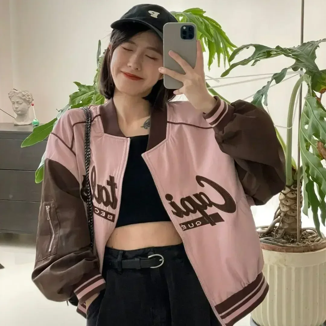 Zip-up Baseball Aviator Coat Woman Short Letter Bomber Jacket for Women High Quality Luxury Offer Elegant Fashion Lined Deals