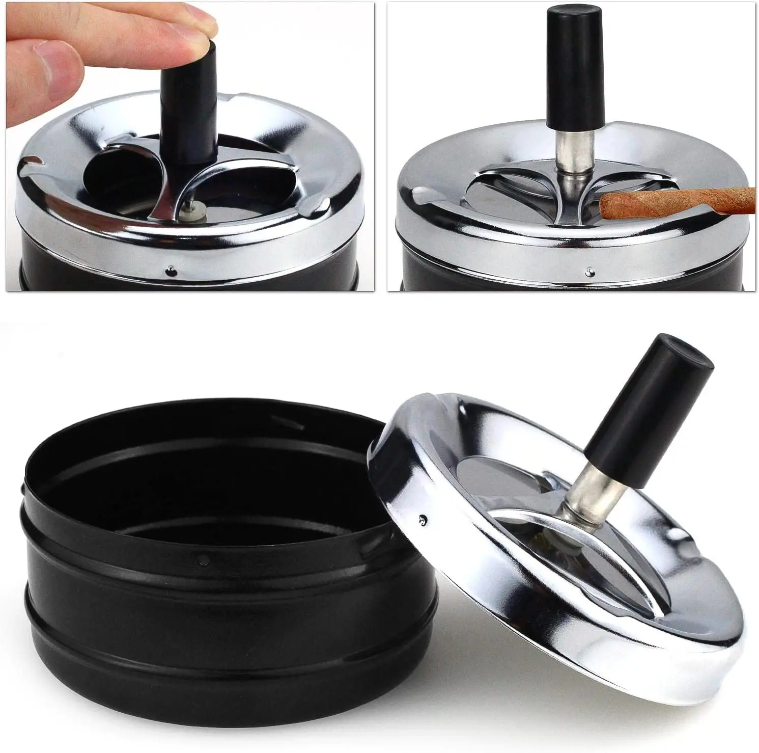 Metal Ashtray Round Rotating Self-Clearing Ashtray Portable Outdoor Smoking Ashtray Smoker Ashtray Office for Men Cigar Ashtray