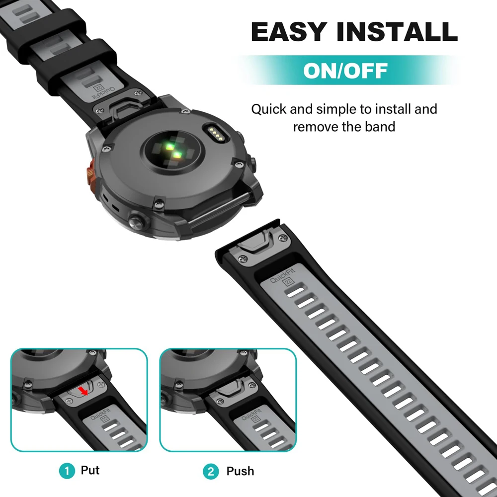 Two Tone QuickFit 22mm 26mm Silicone Strap For Garmin FenixE 8 7X 6XPro 5X 5 Epix Pro 2 Quatix 7 6 5 965 Strap Bracelet Official