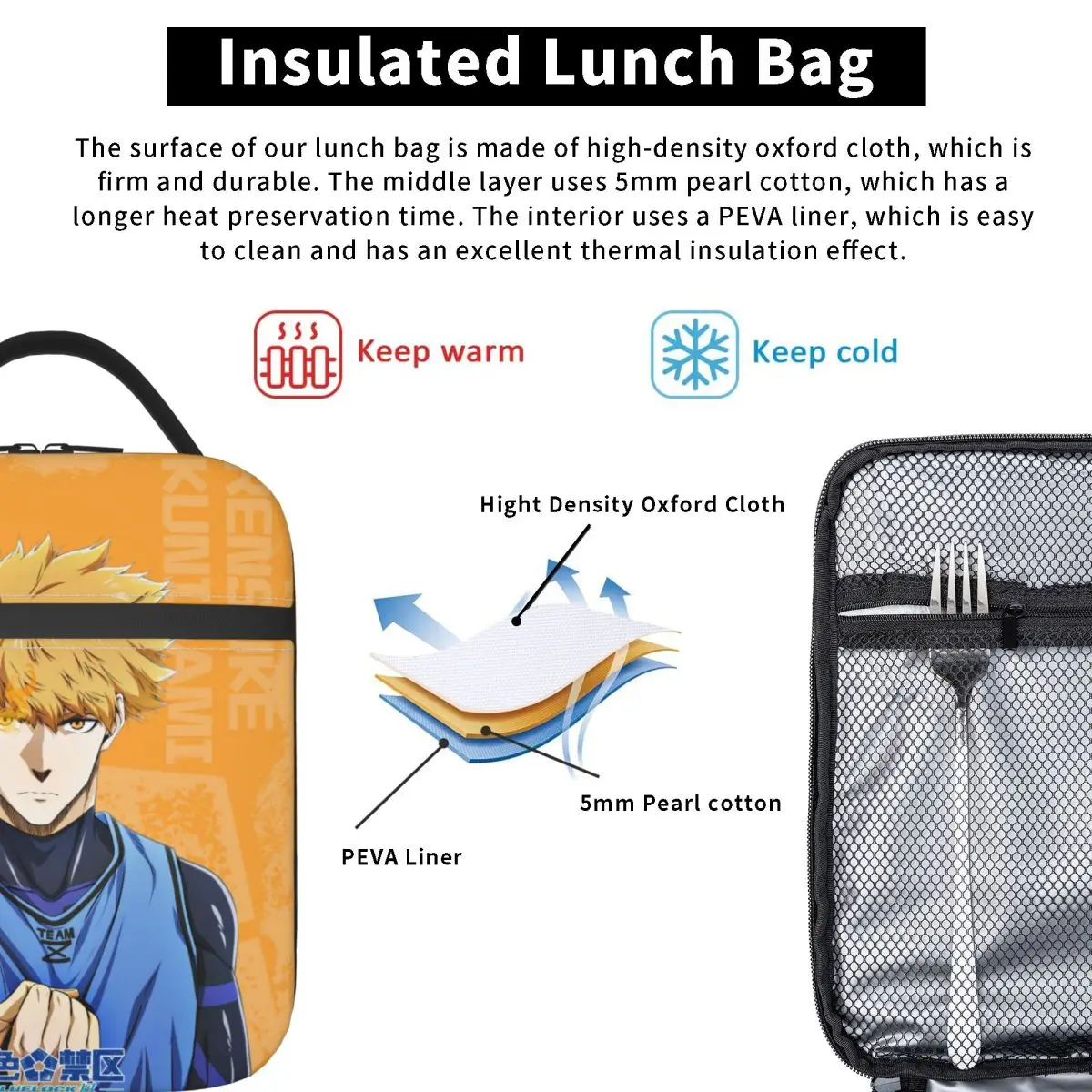 Anime Blue Locks Thermal Insulated Lunch Bag for School Portable Food Bag Cooler Thermal Lunch Boxes - view 5