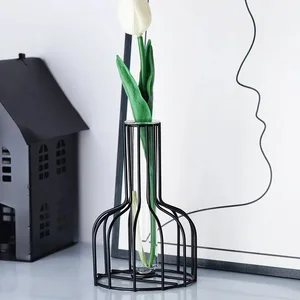 1 set Emas Besi Tempa Logam Vas Hidroponik Wadah Tabung Vas Ruang Tamu Ilustrasi Dekorasi 10 vas emas penjualan terbaik tinggi - №