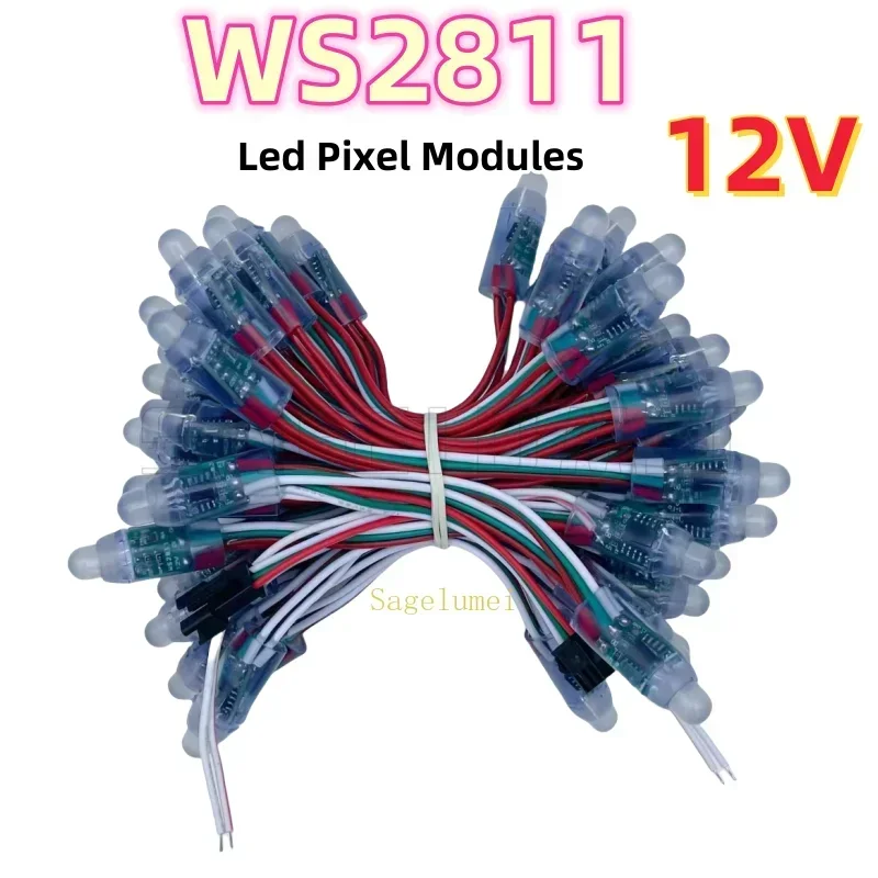 50 Uds DC 5V 12V WS2811 módulo de luz de píxel LED a todo Color F12mm IP68 impermeable RGB Color Digital LED cadena decoración de fiesta y Festival