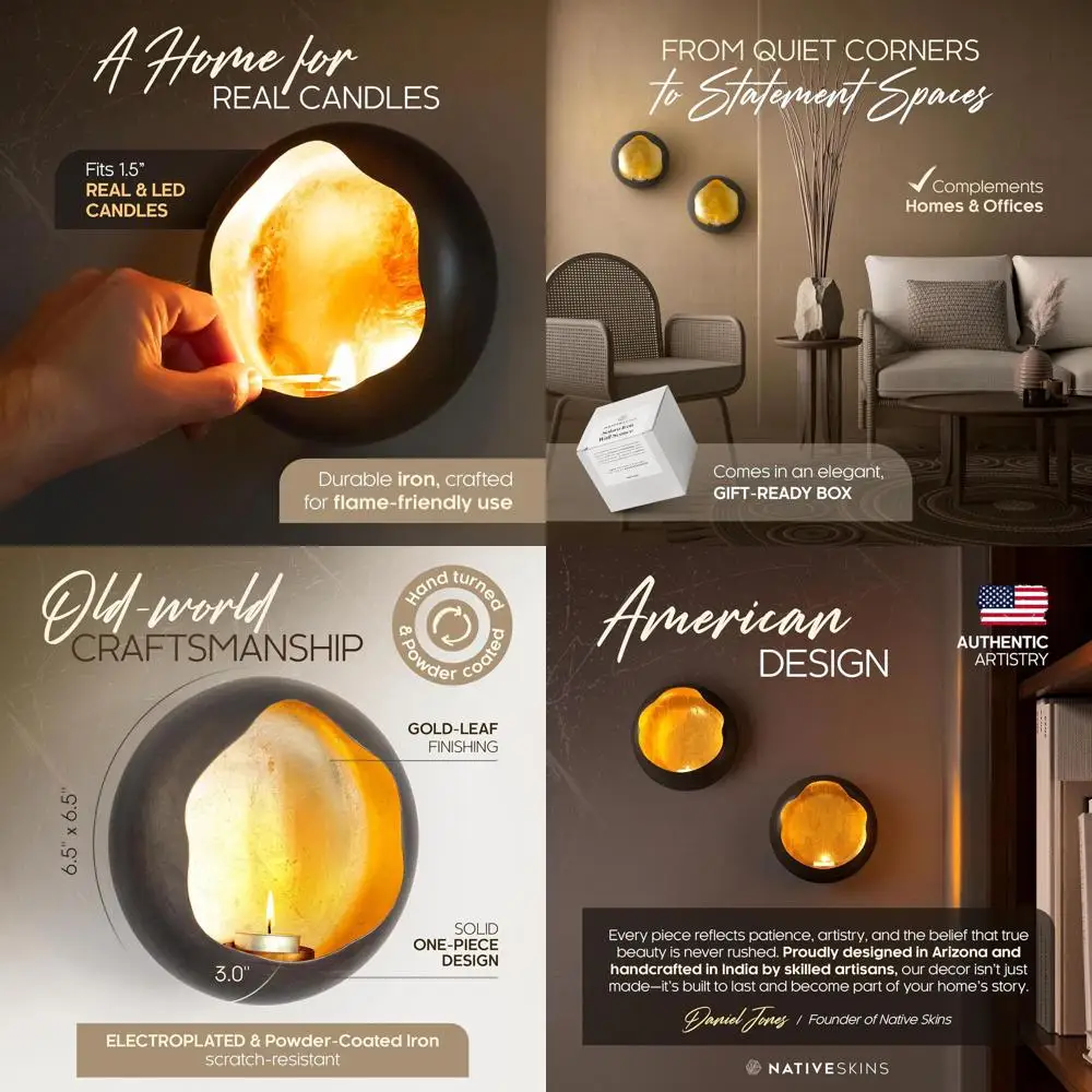 

Пара металлических настенных подсвечников - декоративные светильники для чайных свечей в гостиную, золотистого цвета