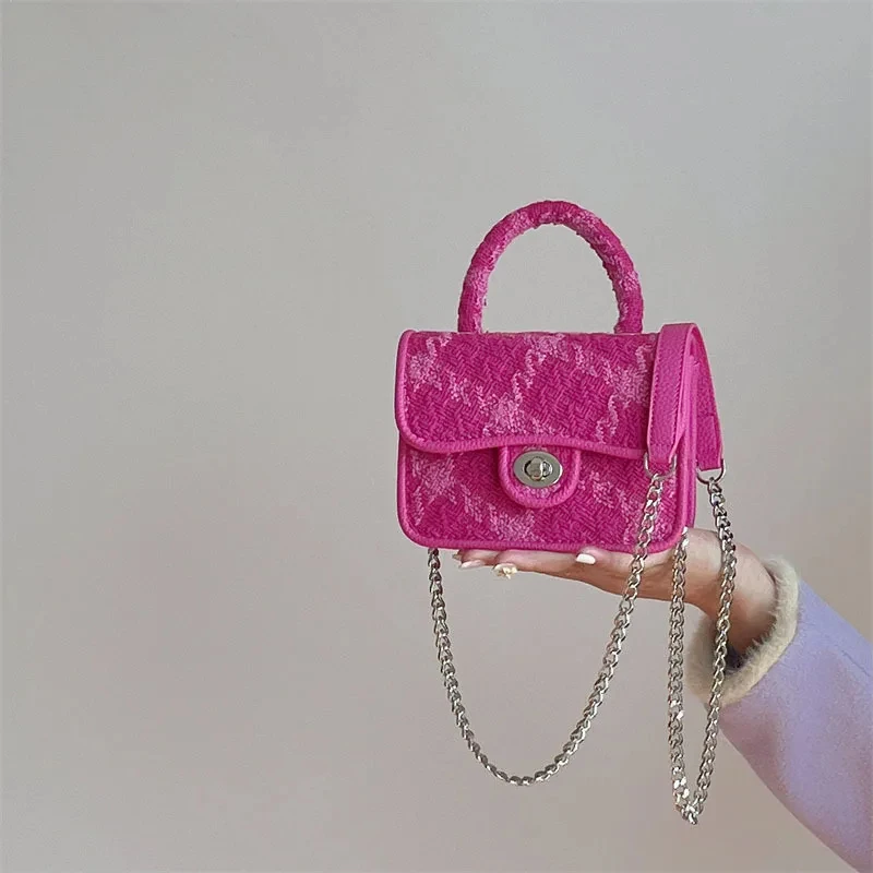 Rose Pink Women Lock Shoulder Bags Luxury Plaid Ladies Small Square Crossbody Bag Fashion Design Female Clutch Purse Handbags