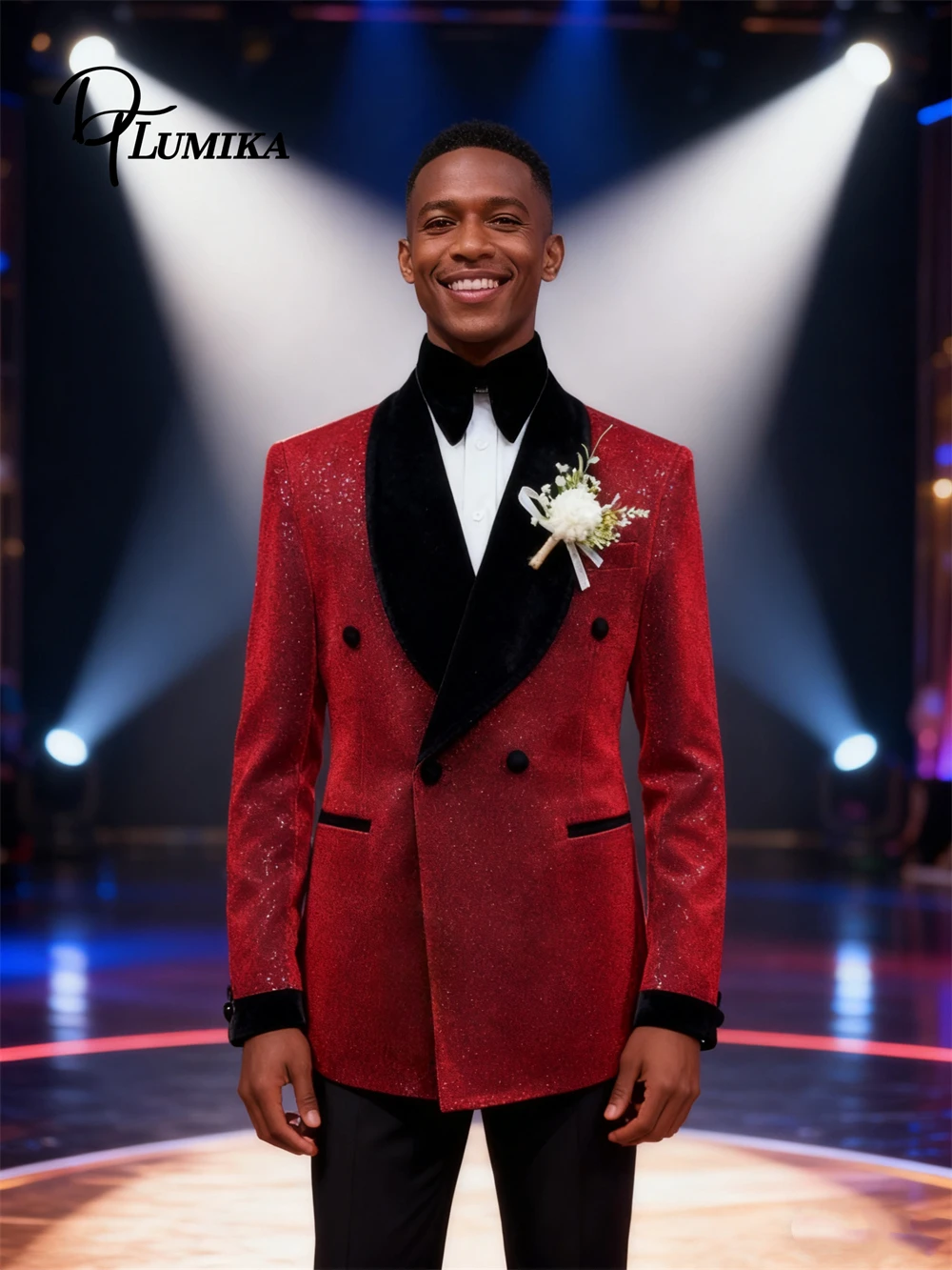 

DTLumika Glitter Costume Suit for Men, Plus Size Double Breasted Jacket & Pants, Groom Wedding Suits Bestman Formal Prom Tuxedo