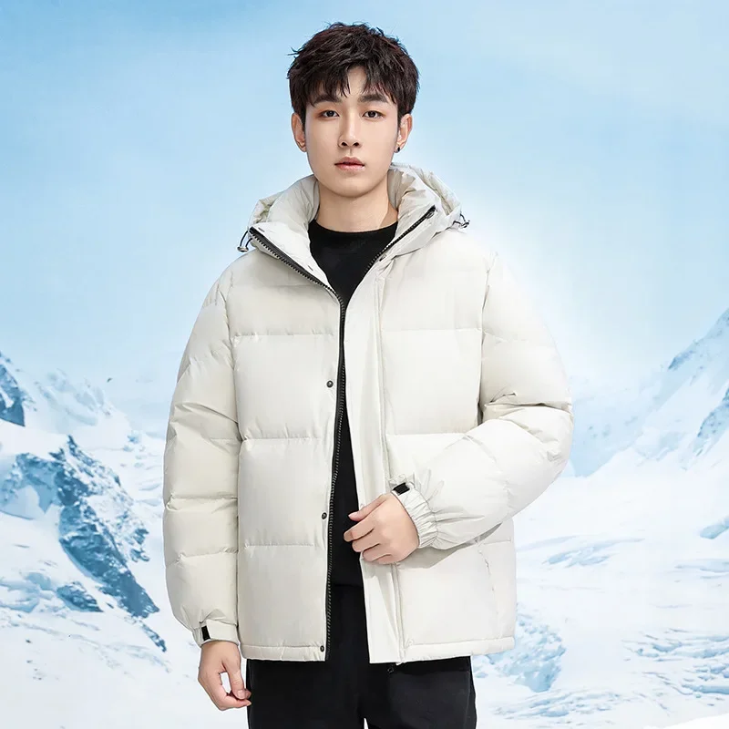 Novo inverno dos homens com capuz curto puffer jaquetas mais grosso quente casual pato para baixo casacos masculinos ao ar livre jaquetas à prova de