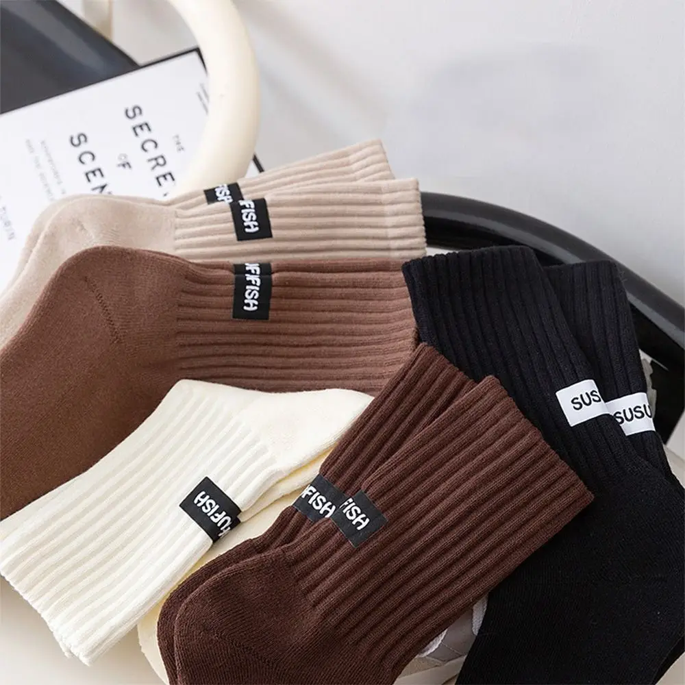 Fashion Middle Tube Mid-Tube Socks Keep Warm Solid Color Snow Boot Socks Knitted Heel Furry Label Women Socks for Autumn