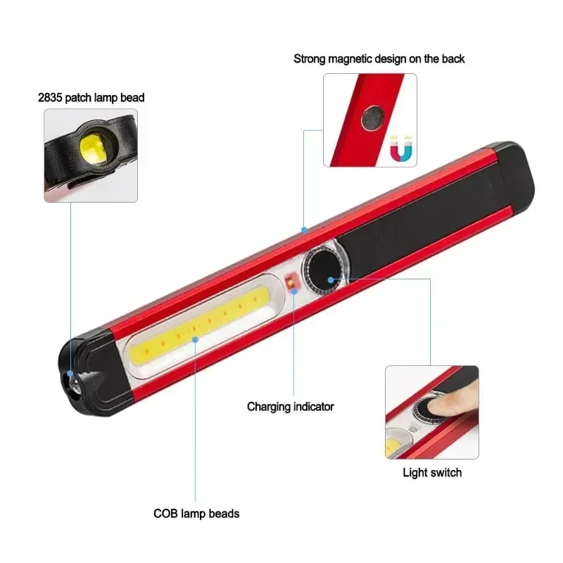 COB+LED Strong Light Flashlight USB Rechargeable 5-speed Work Light Magnetic Lamp Portable Led Torch for Outdoor Camping Set