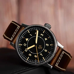 Hruodland F013 Old Treatment Retro Automatic Mechanical Men Pilot Watch PT5000 SW200 10ATM Stainless Steel Wristwatch for Male